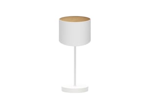 Fabrilamp tania lampe à poser blanc effet bois clair, abat-jour textile effet bois, 1 x e14, 42 cm