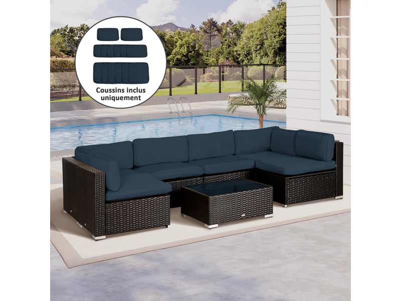  Lot de 14 housses de rechange coussins salon de jardin - 6 housses coussin d'assise, 8 housses coussin dossier bleu  - Conforama C