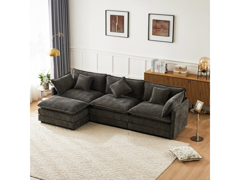  Canapé d'angle 3 places 283 x 147 x 84 cm, forme l, repose-pieds, tissu chenille, gris Bliss Lite - Conforama D