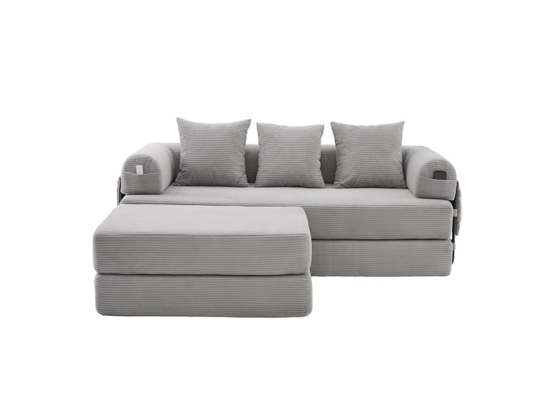  Canapé modulable 3 places en velours côtelé avec pouf gris clair W2845S00386 - Conforama A