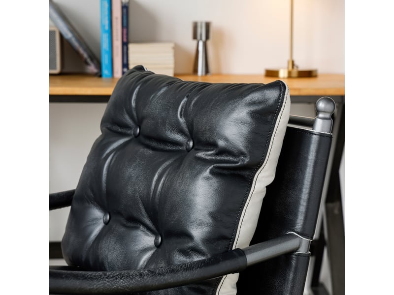 Fauteuil d'appoint cuir mid century moderne avec cadre en métal noir, pour salon et chambre, 60x62x90 cm  - Conforama R