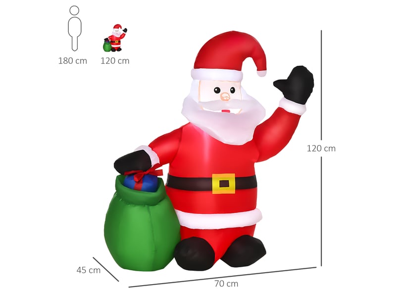  Père noël gonflable lumineux led extérieur polyester rouge et blanc 70x45x120 cm  - Conforama C