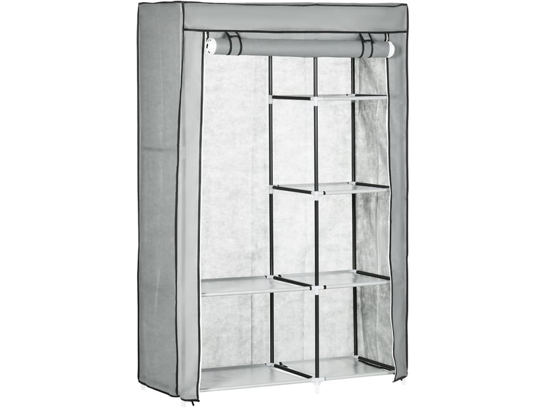  Armoire de rangement en tissu grise 103 x 43 x 162,5 cm, 6 étagères et penderie  - Conforama A