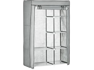 Armoire de rangement en tissu grise 103 x 43 x 162,5 cm, 6 étagères et penderie