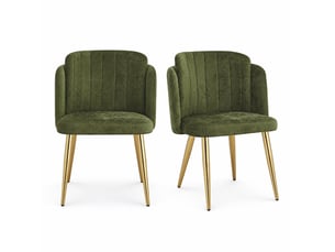Lot de 2 chaises de salle à manger 58,5x62x78 cm, dossier incurvé, patins réglables, polyester et fer, vert et doré