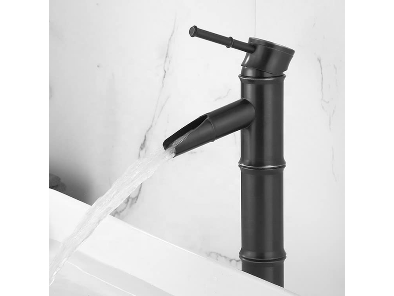  Robinet de salle de bain, mitigeur de lavabo en laiton, robinet monocommande en laiton noir antique et bambou, modèle haut  - Conforama E