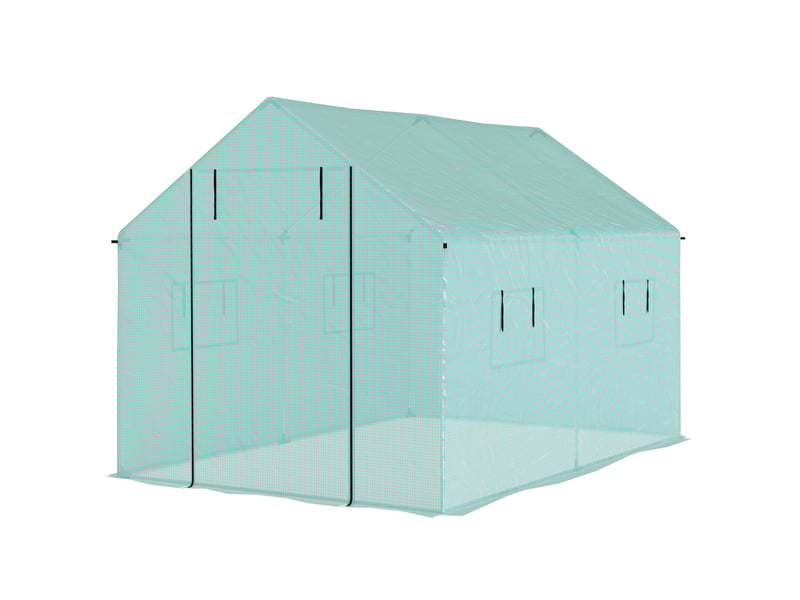  Serre de jardin tunnel 2 x 3m, 6m² avec porte enroulable, 4 fenêtres, - acier galvanisé pe haute densité vert  - Conforama B