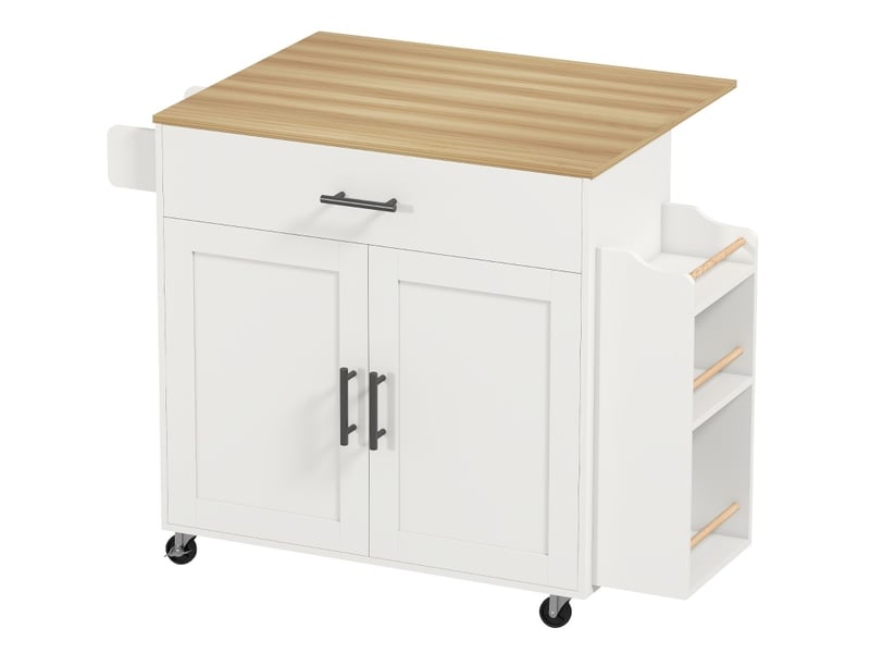  Ile de cuisine tissus sur roulettes, avec plateau de travail rétractable, tiroir, rangements, 120 x 68 x 85 cm, blanc  - Conforama A