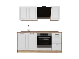 Vicco cuisine, blanc campagnechêne doré, 180cm plan de travail chêne doré