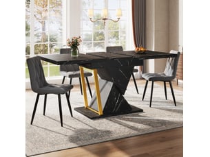 Table repas extensible 110 140 cm mdf métal noire effet marbre pour cuisine salon homvra