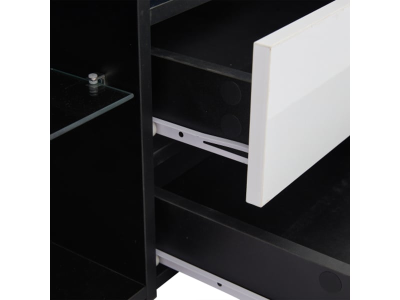 Meuble tv bas led brillant 180x40x45 cm – 2 tiroirs, 2 placards – écran jusqu’à 75 pouces – noir et blanc - Conforama D