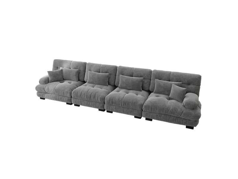  Canapé d'angle modenvie modulable 4 places convertible assise profonde 406 x 77 x 81 cm chenille grise  - Conforama A