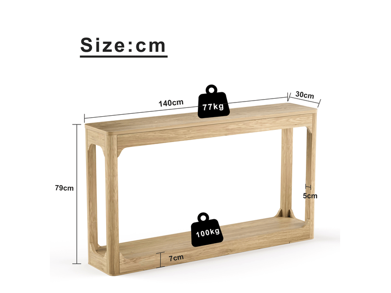  Console 140x30x79 cm en mdf coloris bois naturel, 2 niveaux  - Conforama C