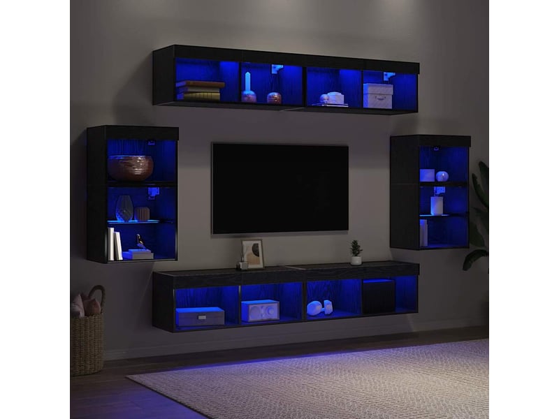  Ensemble meuble tv - banc tv - meuble de rangement 8 pcs chêne noir bois d'ingénierie  - Conforama E