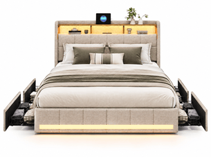 Lit avec rangement 140x200 cm <strong>DAHUEN</strong> <strong></strong> coloris beige