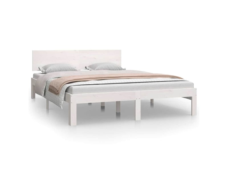  Lit double- lit adulte -  cadre de lit sans matelas blanc bois de pin massif 140x200 cm  - Conforama A