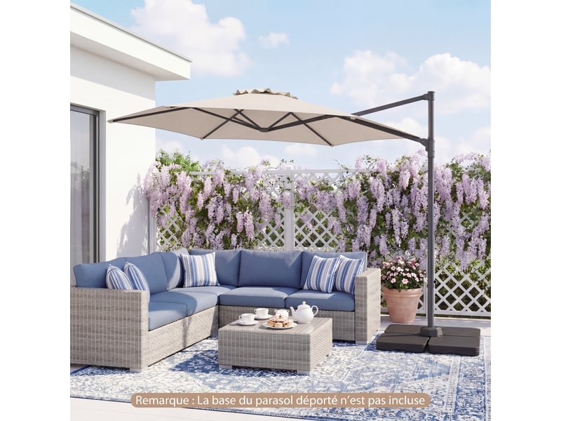 3m parasol de jardin extérieur, anti uv & résistant au vent, parasol déporté hexagonal, rotatif 360°, parasols avec pied croix, pour cour, terrasse - Conforama B