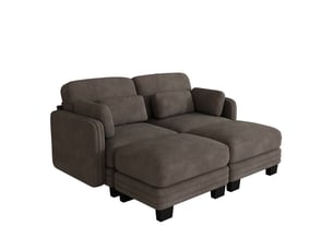 Canapé modulable en u - 2 places - 2 ottomans - tissu chenille - mobilier de salon - grand confort - assise confortable - brun