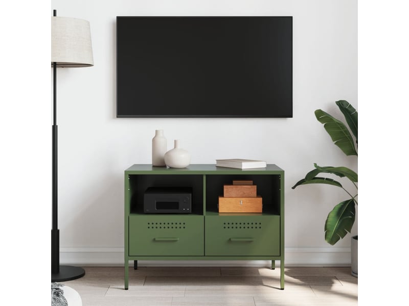  Meuble tv - banc tv - meuble de rangement vert olive 68x39x50,5 cm acier  - Conforama C