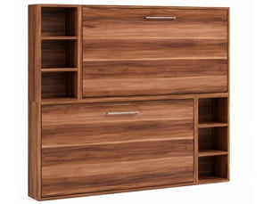 Lit escamotable superposé avec niches de rangement briano-80x200-cadre noyer-façade noyer