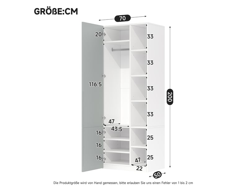 Armoire 70x50x200 cm avec tringle et 10 espaces de rangement gris  - Conforama C