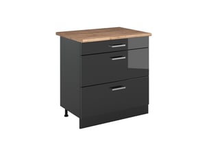 Vicco meuble cuisine, anthracite haute brillanceanthracite, 80cm avec 3 tiroirs plan de travail chêne doré