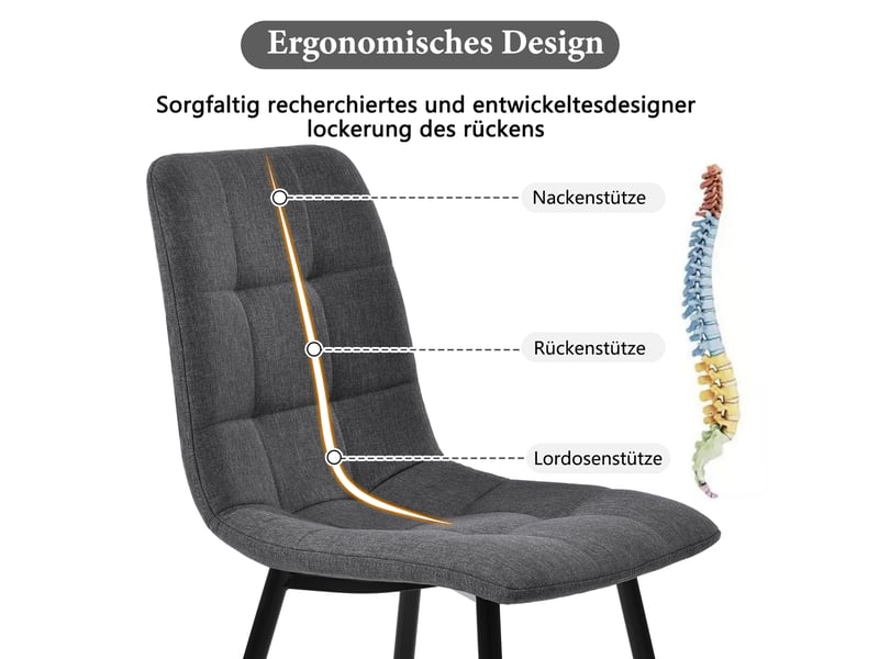  [déstockage] lot de 4 chaises salle à manger gris foncé assise lin structure métal design moderne  - Conforama E