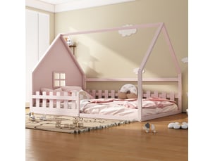 Lit cabane 140x200 cm <strong></strong>  <strong></strong> coloris rose