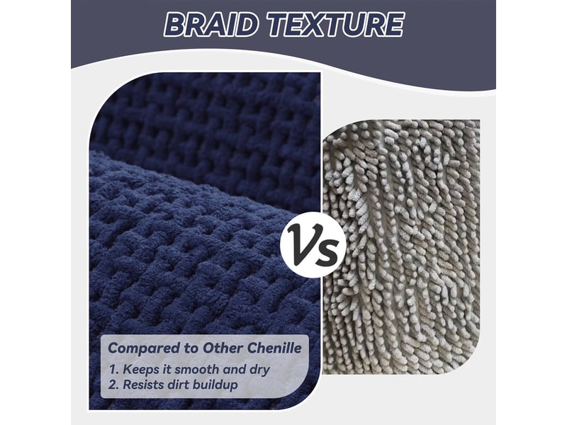  Tapis de bain en chenille antidérapant - 24 x 71 pouces - bleu marine  - Conforama D