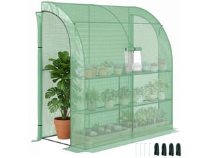 Serre murale à 2 étagères pour plantes et fleurs, en acier et pe, 200 x 100 x 215 cm, verte