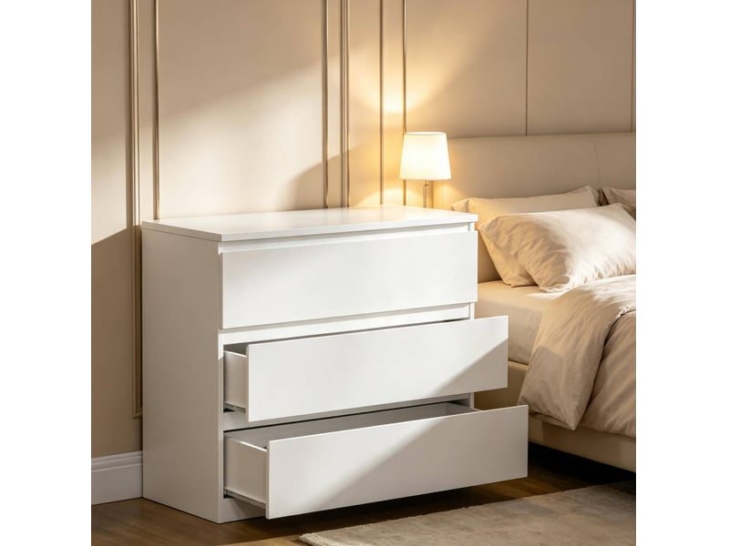  Commode 80x39x73 cm 3 tiroirs sans poignées panneau de particules blanc  - Conforama B