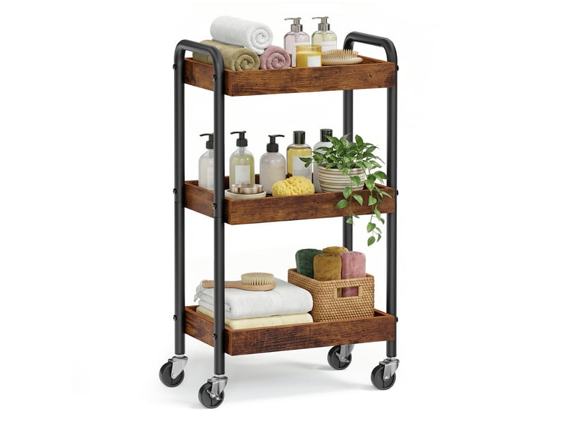  Chariot de rangement à roulettes 3 niveaux, desserte de cuisine, meuble de rangement, 41,3 x 27,5 x 73 cm, marron  - Conforama A