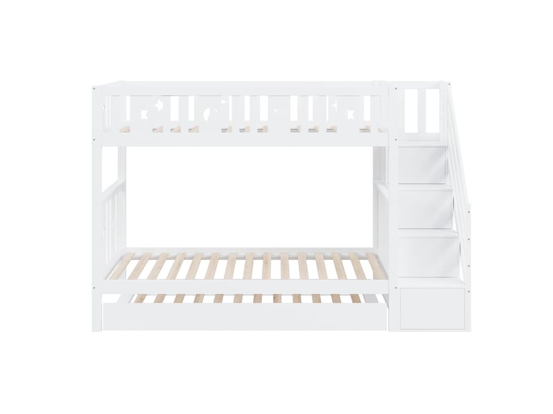 Lit superposé enfant 90 x 200 cm bois massif lit extensible escalier de sécurité escalier de rangement finition blanche - Conforama C