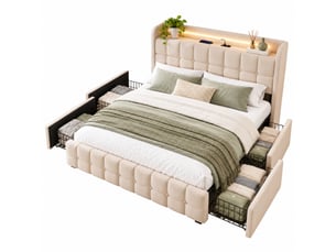 Lit avec rangement 140x200 cm coloris beige