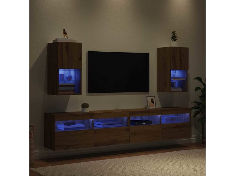  Lot de 2 meuble tv mural, meuble tv suspendu chêne artisanal bois d'ingénierie shl25023  - Conforama E