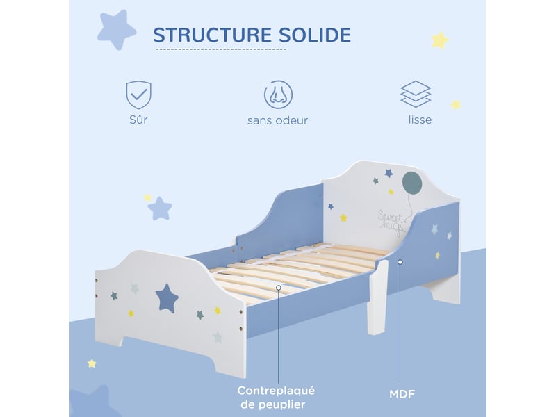  Lit pour enfants de 3 à 6 ans design étoiles sommier à lattes inclus chambre moderne 143 x 74 x 59 cm blanc bleu  - Conforama E