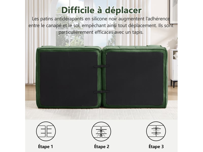  Canapé d'angle modulable 2 places avec pouf, en polyester vert  - Conforama E