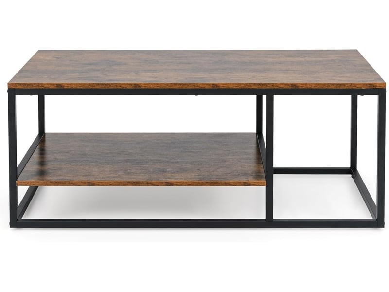 Table basse salon 2 niveaux avec étagère de rangement, tablle basse bois industriel cadre en métal, 105 x 50 x 42,5 cm marron rustique  - Conforama D