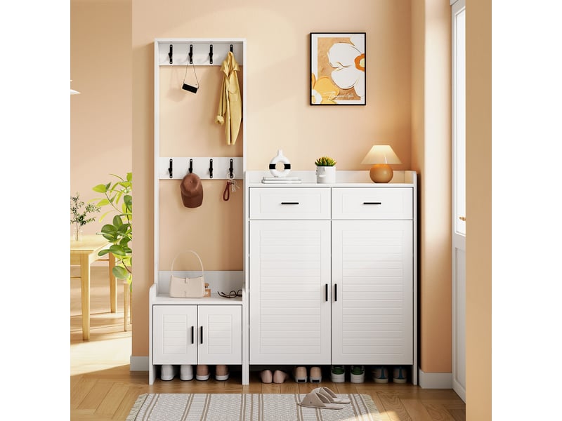  Portemanteau avec banc et rangement blanc 125 x 165 cm en mdf  - Conforama W