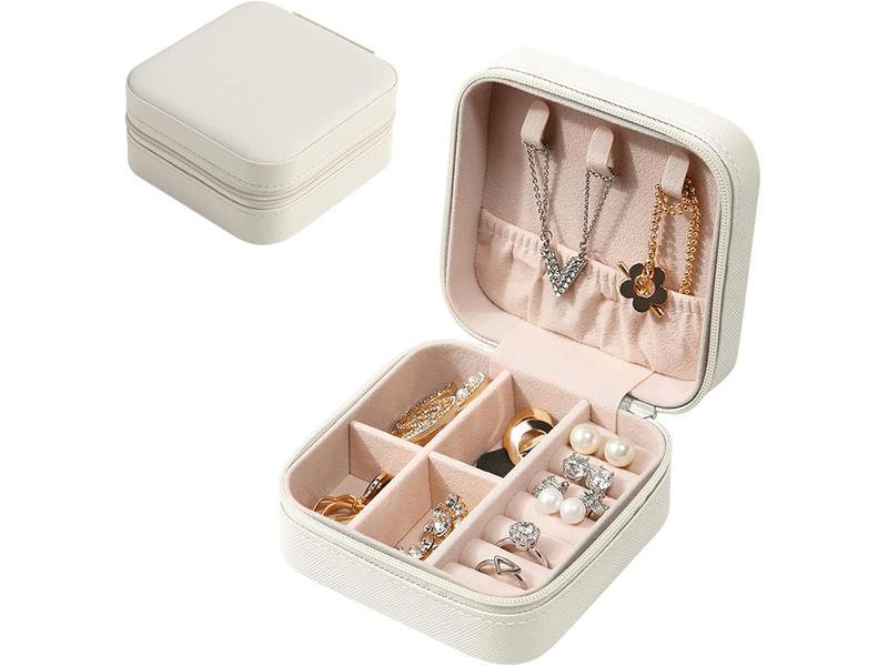  Boîte à bijoux portable, boîte de rangement, boîte d'emballage, boîte à bijoux pour bagues, colliers et bracelets, blanche  - Conforama A