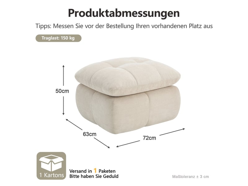  Pouf repose-pieds, coloris beige, matière chenille, dimensions : 72.5 x 63 x 50 cm  - Conforama C