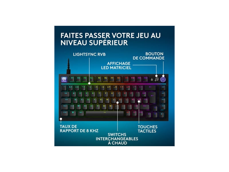  Clavier gaming 75% filaire usb azerty 8 khz rgb lightsync pbt noir g316 x 75 LOG5099206139145 - Conforama B