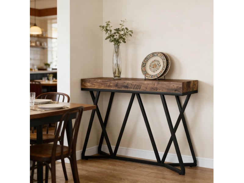  Table console 140x30x90 cm industrielle mdf métal noir et brun rustique  - Conforama D