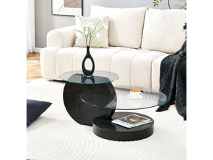 Table basse rectangulaire 90×70×44 cm, mdf et verre, noir et transparent