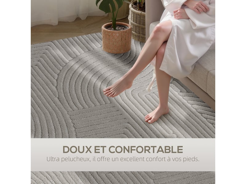  Tapis salon 230 x 160 cm, tapis à poils épais géométrique, gris, moelleux et antidérapant  - Conforama A