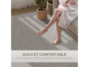 Tapis salon 230 x 160 cm, tapis à poils épais géométrique, gris, moelleux et antidérapant