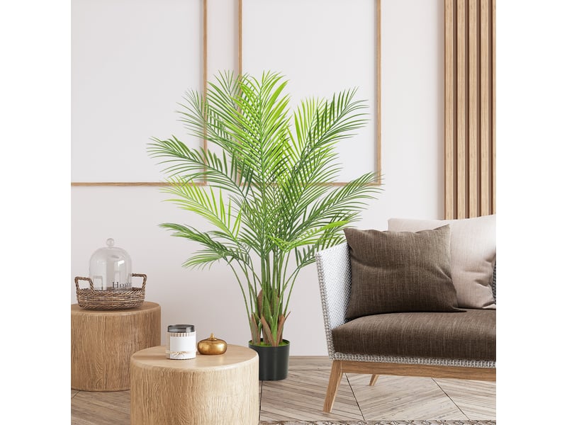  Plante artificielle intérieure 120 cm, palmier arbre artificiel avec pot en plastique et flocage, vert  - Conforama C