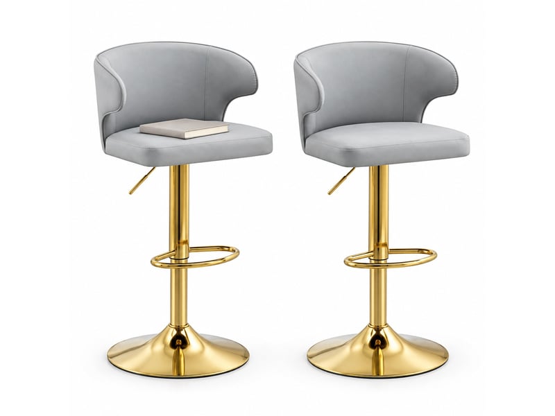  Tabourets de bar lot de 2 pivotants 360° réglables - lpospi - dossier ergonomique, repose-pieds, pu - gris clair  - Conforama A