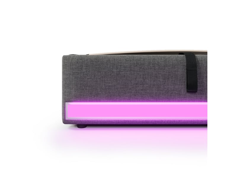  Lit coffre 90×200 cm en lin, lit simple avec rangement hydraulique, led, usb et type-c, sans matelas, gris  - Conforama E