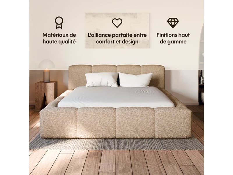  Lit coffre équinox taupe drimz - 180x200cm - tissu bouclé Équinox - Conforama C